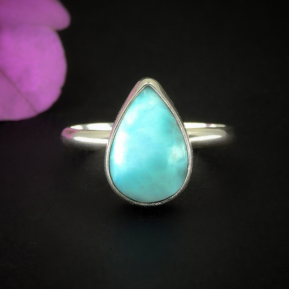 Larimar Ring - Size 7 1/2 - Sterling Silver - Sky Blue Larimar Jewelry - Teardrop Larimar Jewellery - High Grade Larimar Statement Ring