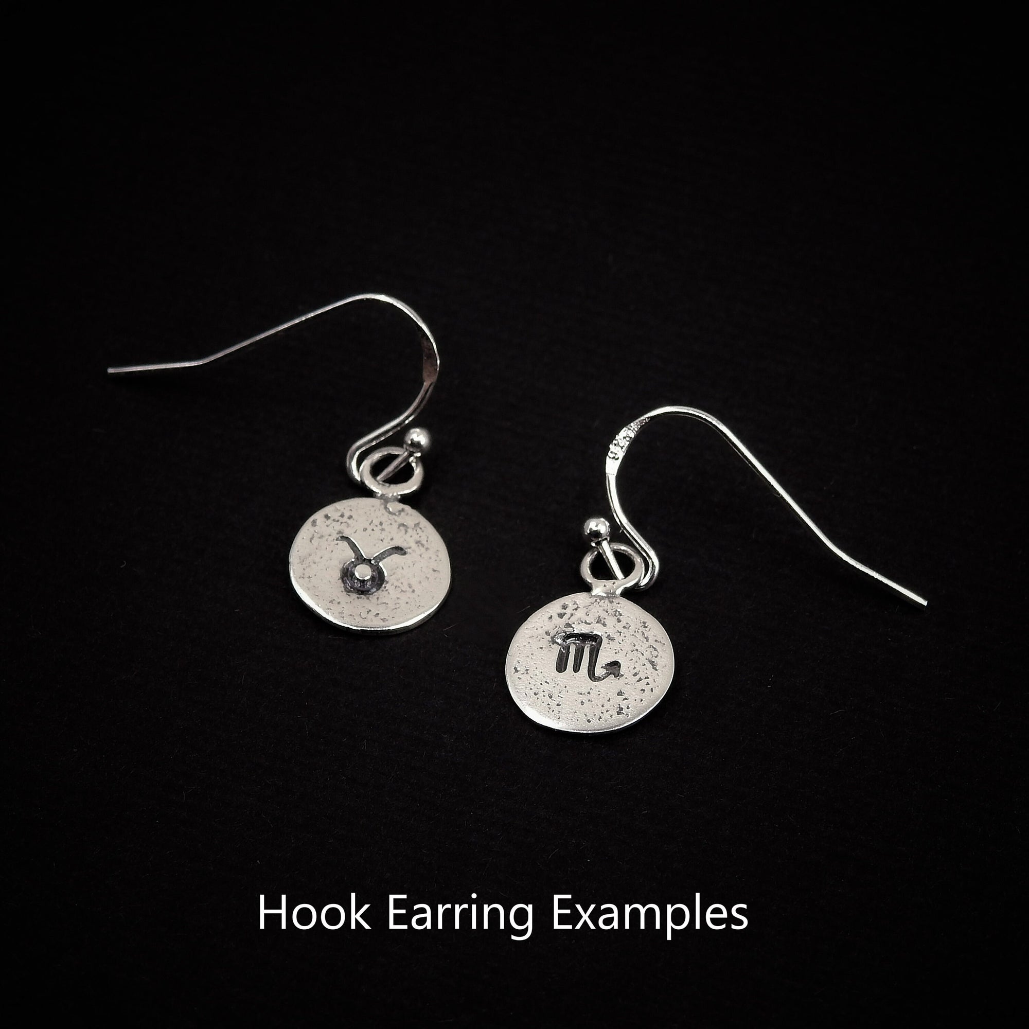 Molten Silver Zodiac Earrings - Sterling Silver - Made to Order - Sterling Silver Starsign Earrings - Custom Star Sign Sleeper Hoop Earrings
