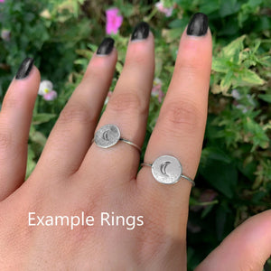Molten Silver Moon Rings - Sterling Silver - Made to Order - Crescent Moon Silver Rings - Hammered Moon Jewelry - Handmade Stamped Moon Ring