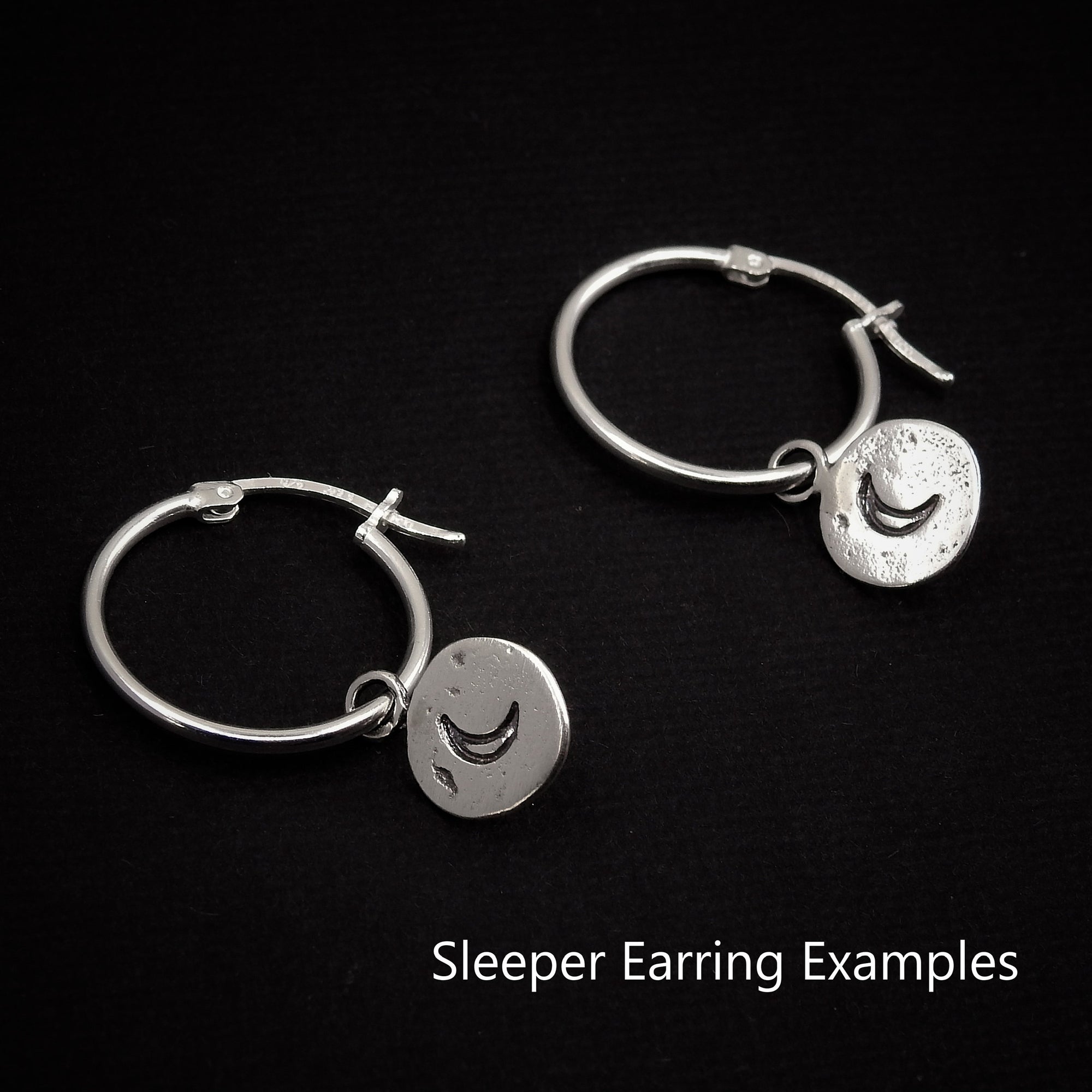 Molten Silver Moon Earrings - Sterling Silver - Made to Order - Crescent Moon Earrings - Stamped Moon Sleeper Hoop Earrings - Hook Dangles