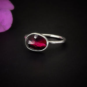 Rose Cut Rhodolite Garnet Ring - Size 6 - Sterling Silver - Faceted Garnet Jewelry - Pink Garnet Jewellery - Dainty Garnet Ring - Red Garnet