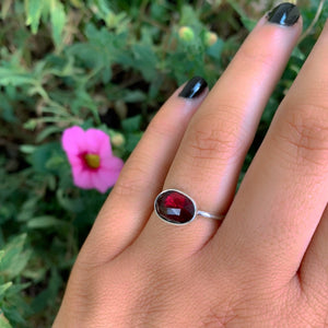 Rose Cut Rhodolite Garnet Ring - Size 6 - Sterling Silver - Faceted Garnet Jewelry - Pink Garnet Jewellery - Dainty Garnet Ring - Red Garnet