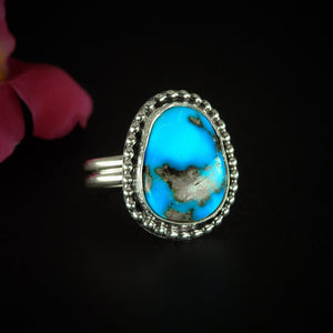 Morenci Turquoise Ring - Size 10 - Sterling Silver - Large Bright Blue Turquoise Statement Ring - Big Turquoise Jewellery - Unique Turquoise