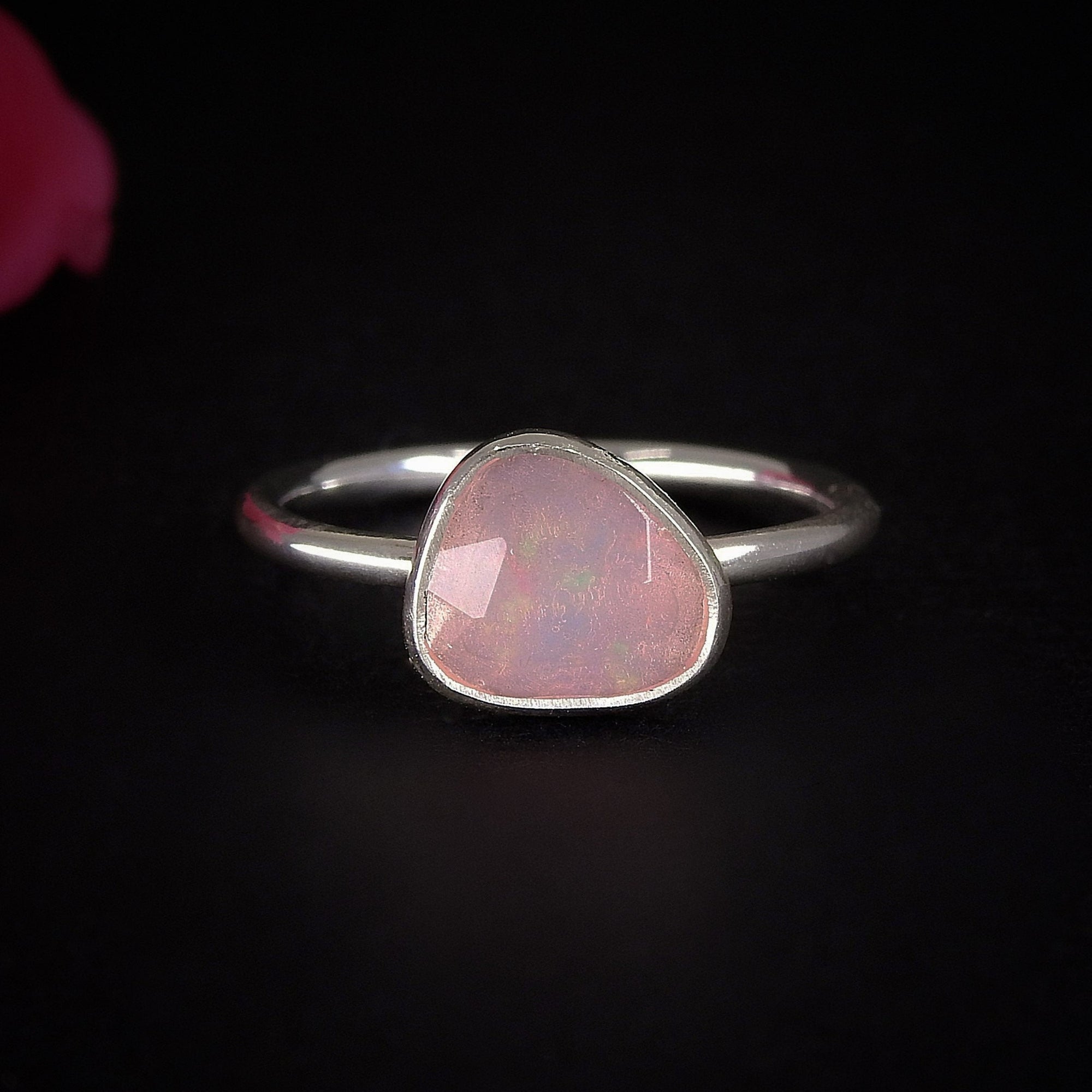 Rose Cut Pink Opal Ring - Size 6 - Sterling Silver - Ethiopian Opal Ring - Dainty Opal Jewellery - Faceted Opal Jewelry, Handcrafted OOAK