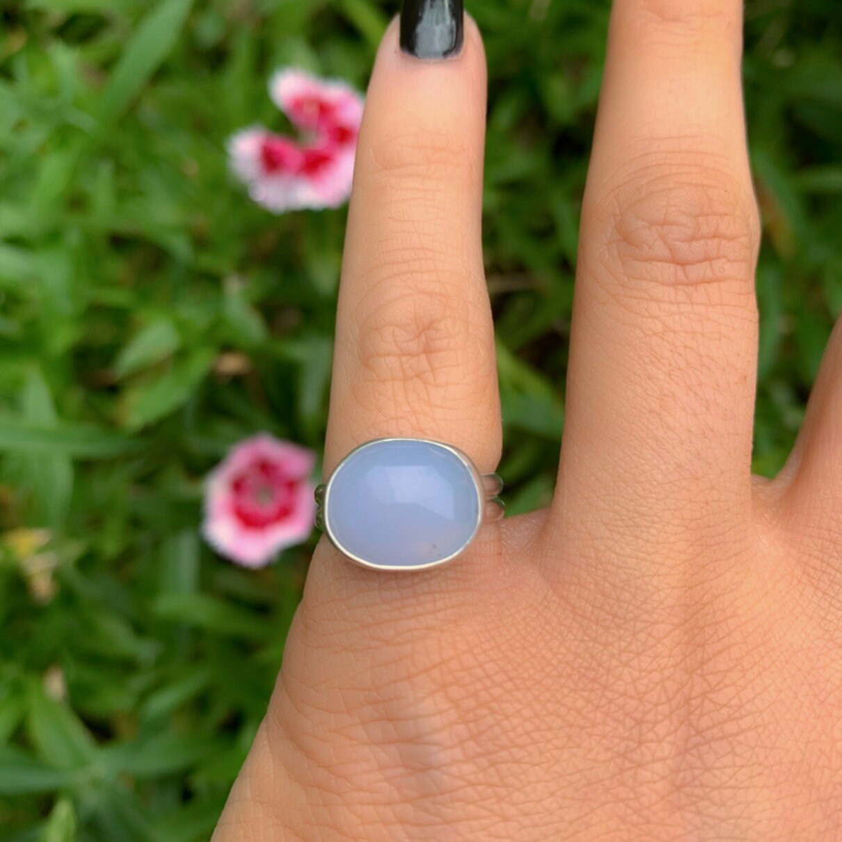 Rose Cut Blue Lace Agate Ring - Size 5 - Sterling Silver - Light Blue Gemstone Ring, Faceted Blue Lace Agate Jewelry, Dainty Blue Stone Ring