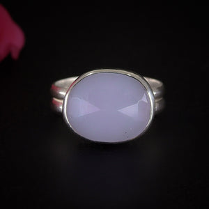 Rose Cut Blue Lace Agate Ring - Size 5 - Sterling Silver - Light Blue Gemstone Ring, Faceted Blue Lace Agate Jewelry, Dainty Blue Stone Ring