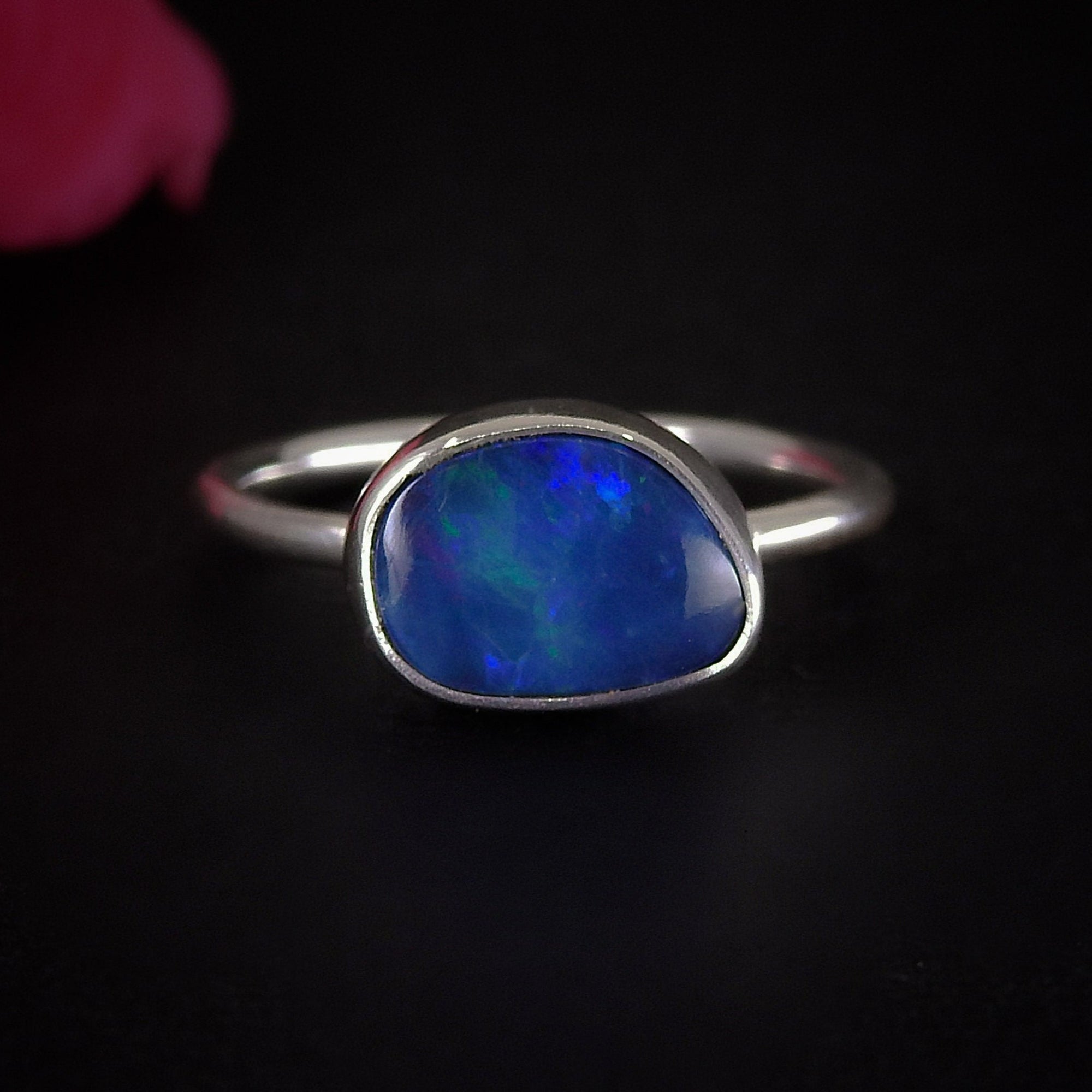 Australian Opal Ring - Size 6 - Sterling Silver - Lightning Ridge Opal Ring - Dainty Blue Opal Jewelry - OOAK Australian Opal Doublet Ring
