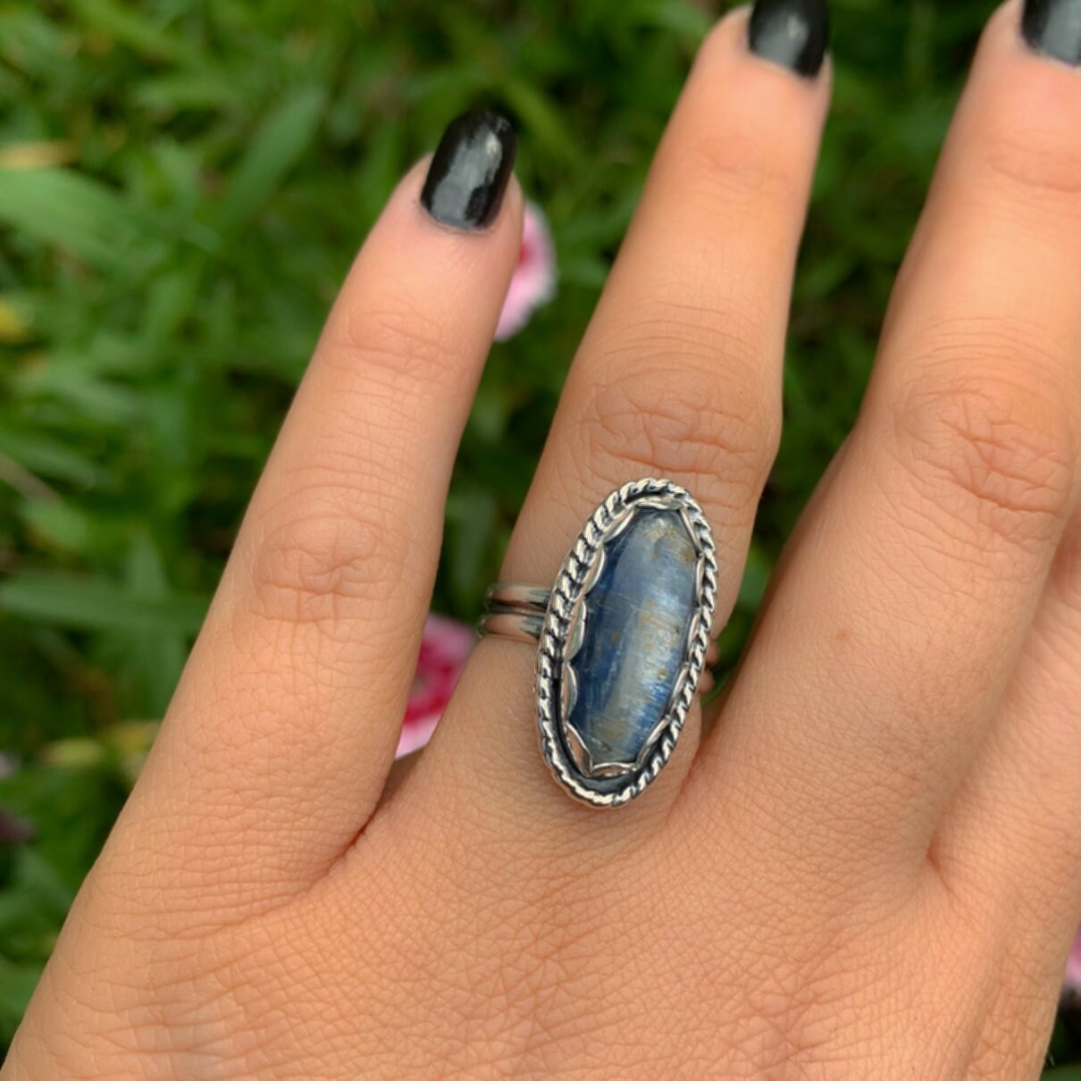 Blue Kyanite Ring - Size 6 1/2 - Sterling Silver - Large Kyanite Statement Ring - Oval Kyanite Jewellery - OOAK Kyanite Gemstone Ring
