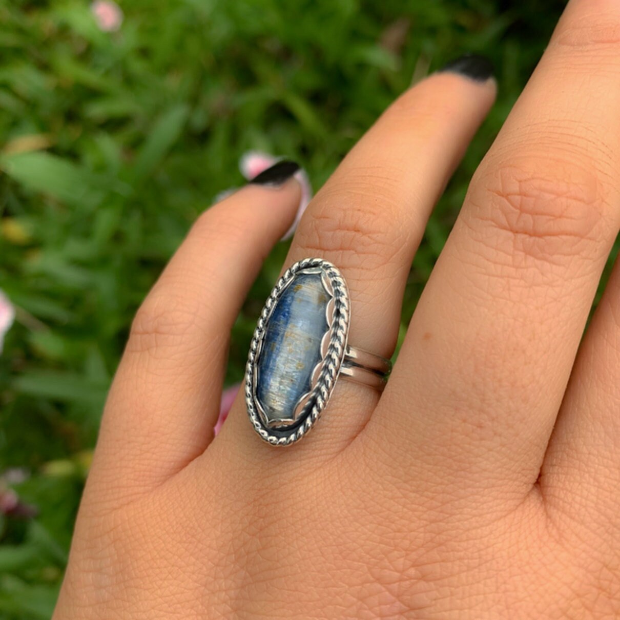 Blue Kyanite Ring - Size 6 1/2 - Sterling Silver - Large Kyanite Statement Ring - Oval Kyanite Jewellery - OOAK Kyanite Gemstone Ring