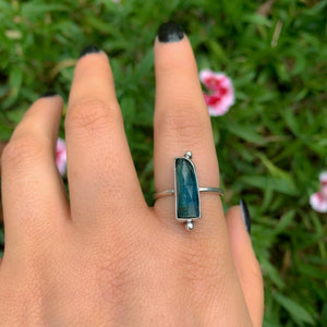 Rose Cut Kyanite Ring - Size 8 - Sterling Silver - Blue Kyanite Statement Ring - Rectangular Kyanite Jewellery - OOAK Kyanite Gemstone Ring