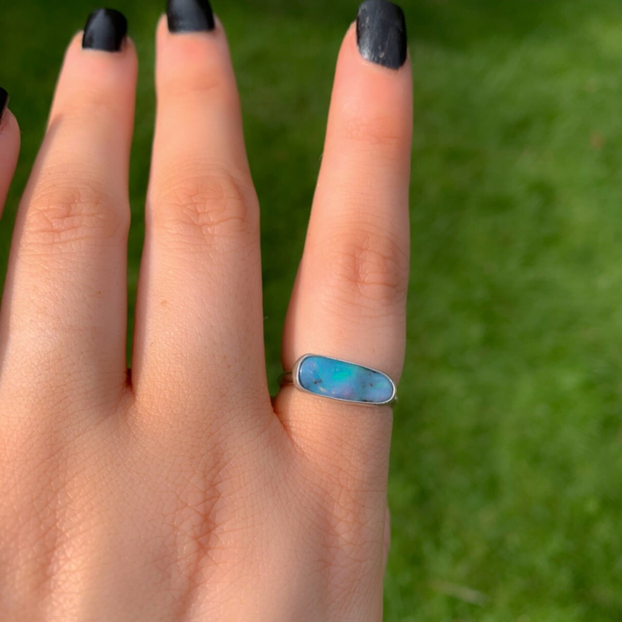 Australian Boulder Opal Ring - Size 8 - Sterling Silver - Lightning Ridge Opal Ring - Dainty Opal Jewelry -Solid Australian Opal Jewelry