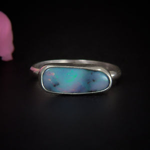 Australian Boulder Opal Ring - Size 8 - Sterling Silver - Lightning Ridge Opal Ring - Dainty Opal Jewelry -Solid Australian Opal Jewelry