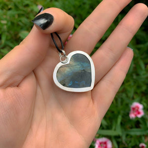 Labradorite Heart Pendant - Sterling Silver - Statement Labradorite Pendant - Large Labradorite Necklace - Heart Gemstone Jewellery - OOAK