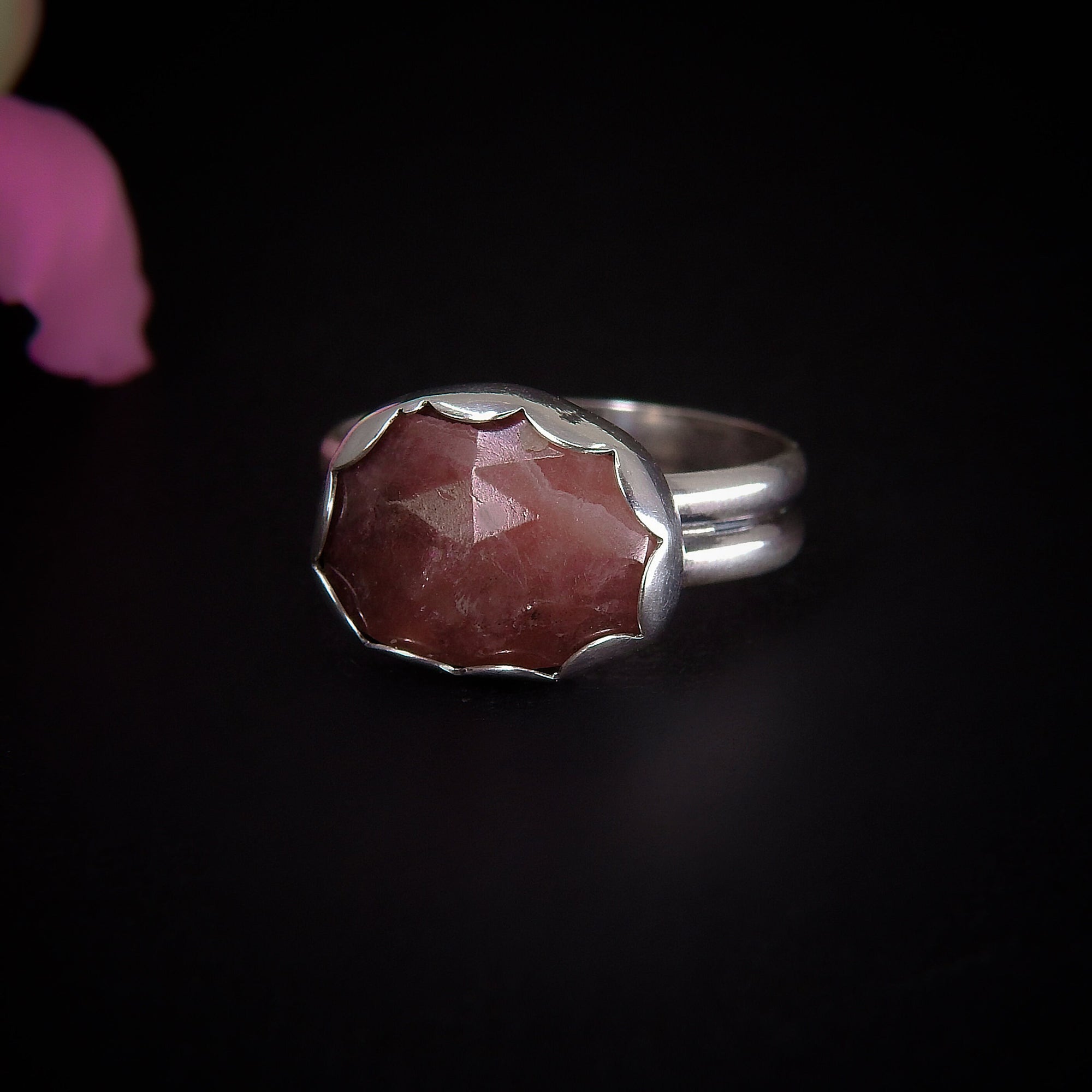 Rose Cut Rhodochrosite Ring - Size 6 1/4 to 6 1/2 - Sterling Silver - Sparkling Rhodochrosite Jewellery - Pink Rhodochrosite Statement Ring