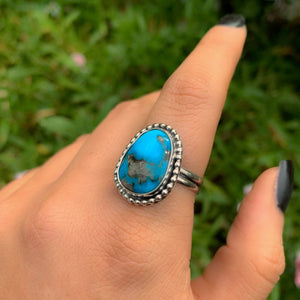 Morenci Turquoise Ring - Size 10 - Sterling Silver - Large Bright Blue Turquoise Statement Ring - Big Turquoise Jewellery - Unique Turquoise