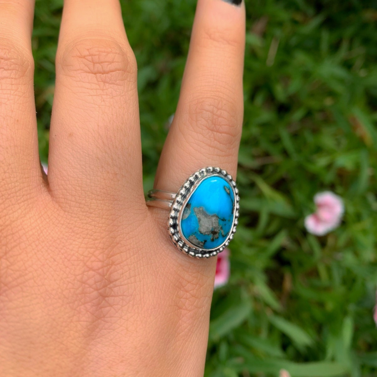 Morenci Turquoise Ring - Size 10 - Sterling Silver - Large Bright Blue Turquoise Statement Ring - Big Turquoise Jewellery - Unique Turquoise