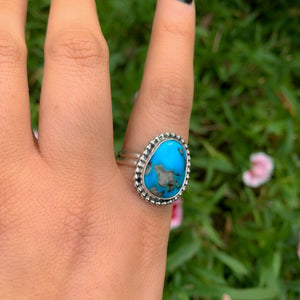 Morenci Turquoise Ring - Size 10 - Sterling Silver - Large Bright Blue Turquoise Statement Ring - Big Turquoise Jewellery - Unique Turquoise