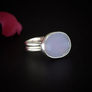Rose Cut Blue Lace Agate Ring - Size 5 - Sterling Silver - Light Blue Gemstone Ring, Faceted Blue Lace Agate Jewelry, Dainty Blue Stone Ring