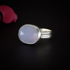 Rose Cut Blue Lace Agate Ring - Size 5 - Sterling Silver - Light Blue Gemstone Ring, Faceted Blue Lace Agate Jewelry, Dainty Blue Stone Ring