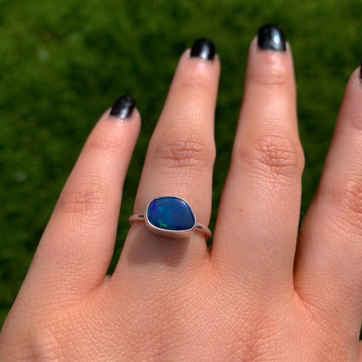 Australian Opal Ring - Size 6 - Sterling Silver - Lightning Ridge Opal Ring - Dainty Blue Opal Jewelry - OOAK Australian Opal Doublet Ring