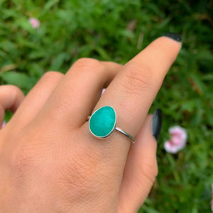 Rose Cut Amazonite Ring - Size 8 - Sterling Silver - Faceted Amazonite Jewelry - Teal Green Amazonite Ring - OOAK Dainty Amazonite Jewellery