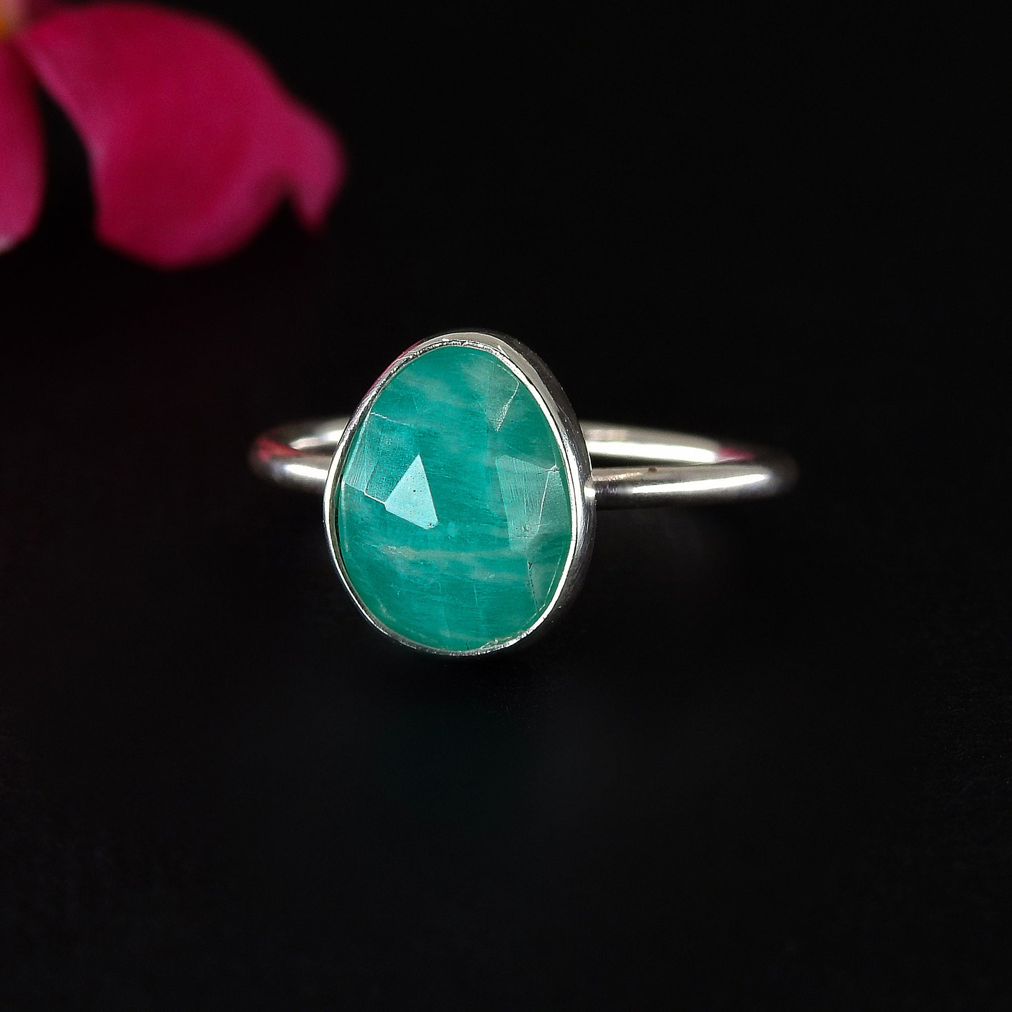 Rose Cut Amazonite Ring - Size 8 - Sterling Silver - Faceted Amazonite Jewelry - Teal Green Amazonite Ring - OOAK Dainty Amazonite Jewellery