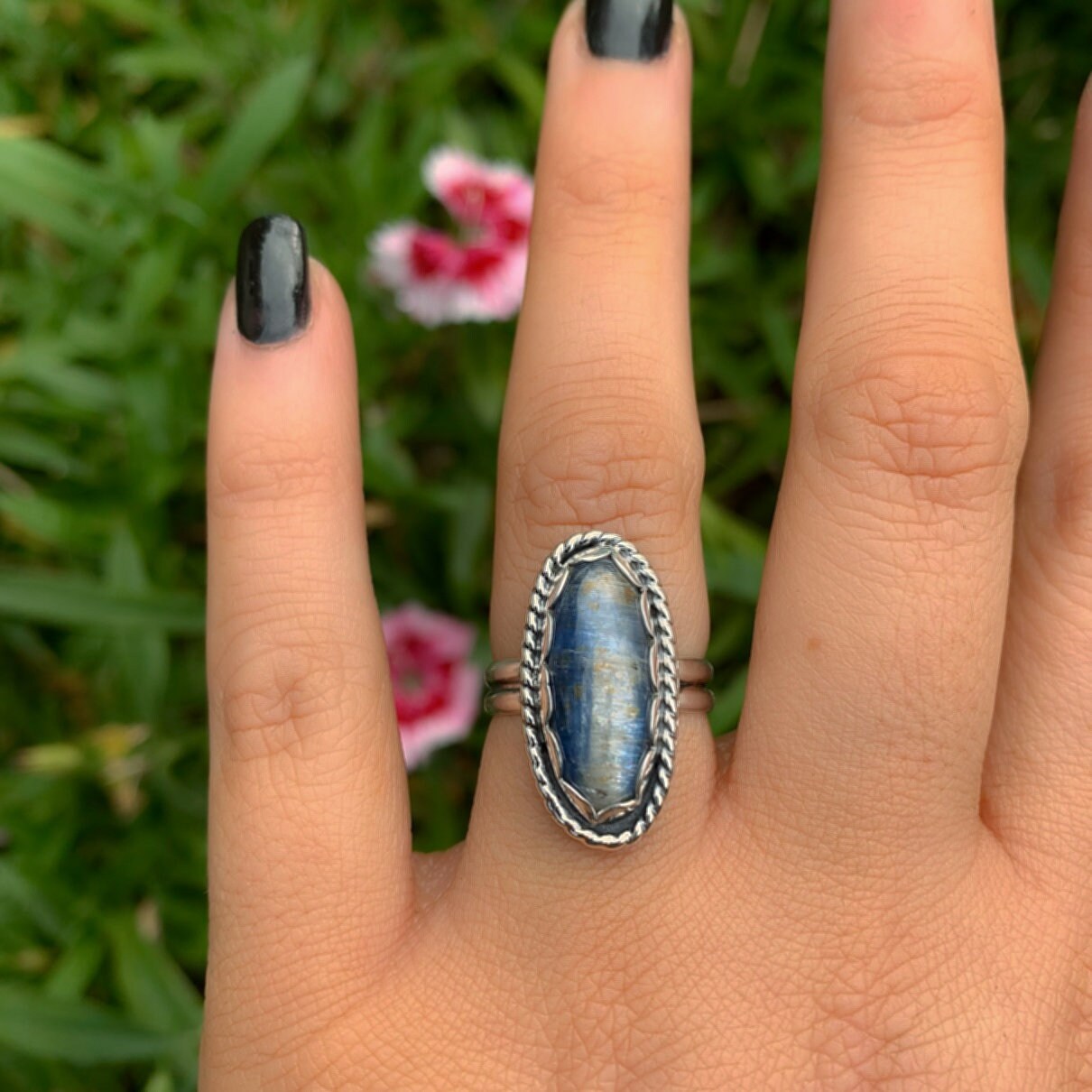 Blue Kyanite Ring - Size 6 1/2 - Sterling Silver - Large Kyanite Statement Ring - Oval Kyanite Jewellery - OOAK Kyanite Gemstone Ring