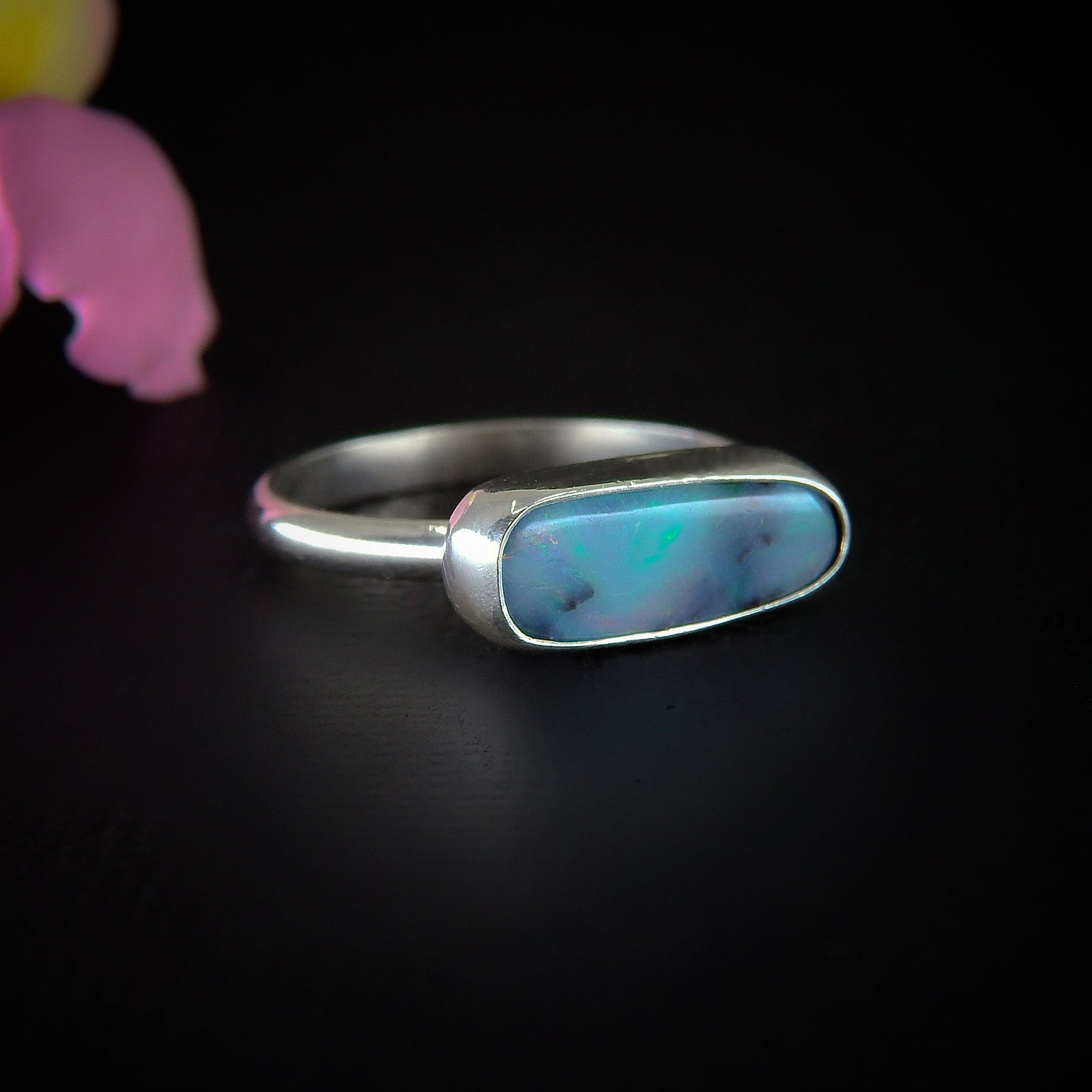Australian Boulder Opal Ring - Size 8 - Sterling Silver - Lightning Ridge Opal Ring - Dainty Opal Jewelry -Solid Australian Opal Jewelry