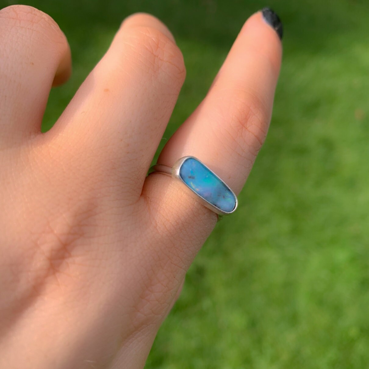 Australian Boulder Opal Ring - Size 8 - Sterling Silver - Lightning Ridge Opal Ring - Dainty Opal Jewelry -Solid Australian Opal Jewelry