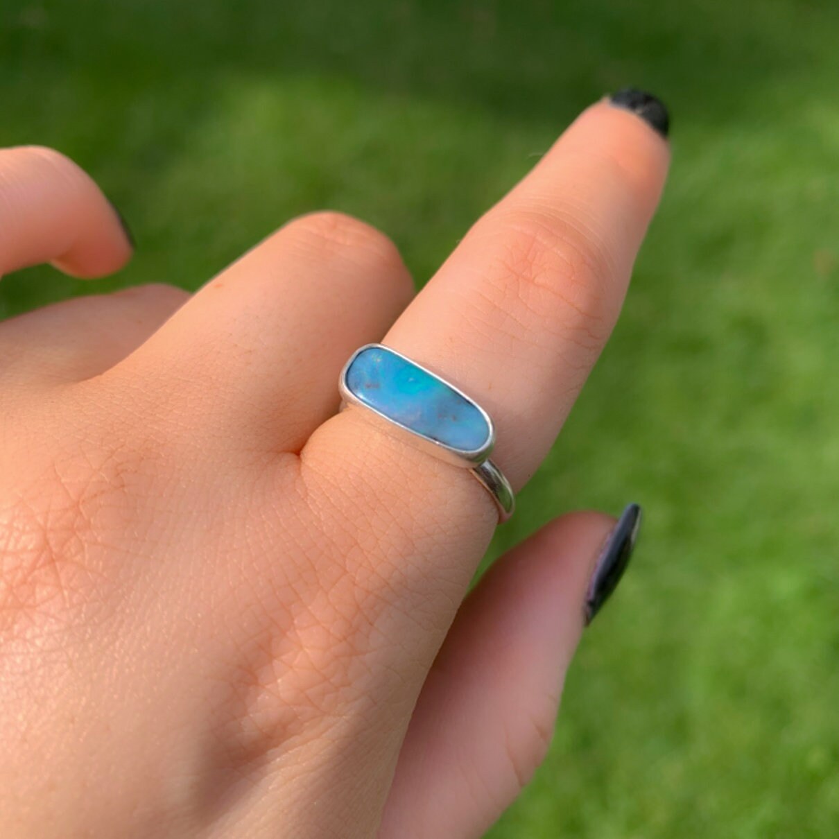 Australian Boulder Opal Ring - Size 8 - Sterling Silver - Lightning Ridge Opal Ring - Dainty Opal Jewelry -Solid Australian Opal Jewelry