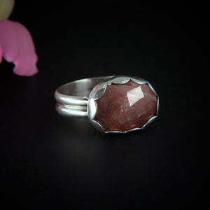 Rose Cut Rhodochrosite Ring - Size 6 1/4 to 6 1/2 - Sterling Silver - Sparkling Rhodochrosite Jewellery - Pink Rhodochrosite Statement Ring