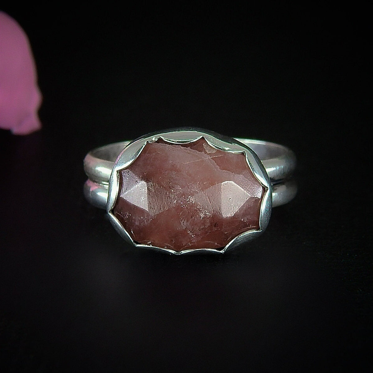 Rose Cut Rhodochrosite Ring - Size 6 1/4 to 6 1/2 - Sterling Silver - Sparkling Rhodochrosite Jewellery - Pink Rhodochrosite Statement Ring