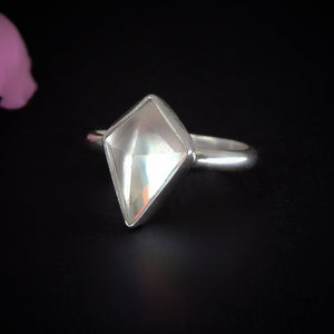 Angel Aura Quartz Ring - Size 6 - Sterling Silver - Rose Cut Angel Aura Quartz Ring - Faceted Diamond Aura Quartz Jewelry - Rainbow Crystal