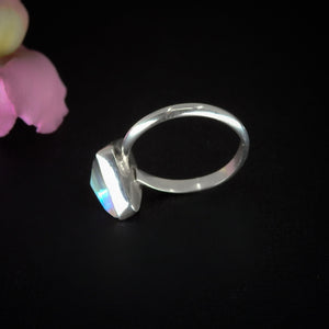 Angel Aura Quartz Ring - Size 6 - Sterling Silver - Rose Cut Angel Aura Quartz Ring - Faceted Diamond Aura Quartz Jewelry - Rainbow Crystal