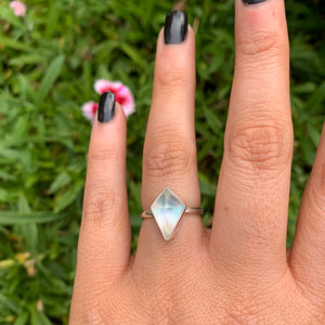 Angel Aura Quartz Ring - Size 6 - Sterling Silver - Rose Cut Angel Aura Quartz Ring - Faceted Diamond Aura Quartz Jewelry - Rainbow Crystal