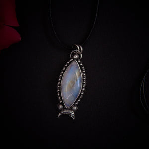 Marquise Moonstone Pendant - Sterling Silver - Large Moonstone Pendant - Rainbow Moonstone Jewellery - Moonstone Statement Necklace - Flashy