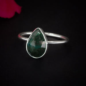 Rose Cut Moss Agate Ring - Size 10 - Sterling Silver - Dainty Moss Agate Jewelry - Faceted Stone Ring - Leaf Ring - Teardrop Tree Agate OOAK