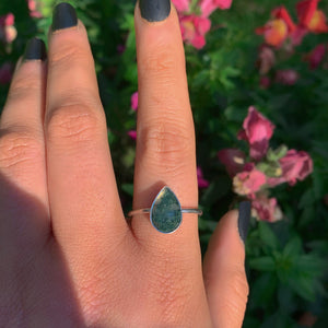 Rose Cut Moss Agate Ring - Size 10 - Sterling Silver - Dainty Moss Agate Jewelry - Faceted Stone Ring - Leaf Ring - Teardrop Tree Agate OOAK