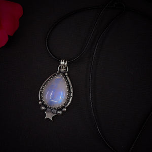 Moonstone Pendant - Sterling Silver - Blue Moonstone Star Pendant - Moonstone Necklace - Moon Jewellery - Handcrafted Celestial Pendant OOAK