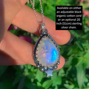 Moonstone Pendant - Sterling Silver - Blue Moonstone Star Pendant - Moonstone Necklace - Moon Jewellery - Handcrafted Celestial Pendant OOAK