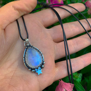 Moonstone Pendant - Sterling Silver - Blue Moonstone Star Pendant - Moonstone Necklace - Moon Jewellery - Handcrafted Celestial Pendant OOAK