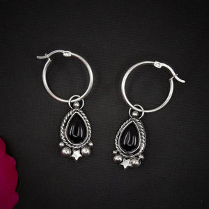 Black Onyx Hoop Earrings - Sterling Silver - Teardrop Black Onyx Star Sleeper Earrings - Black Onyx Gemstone Dangles - Black Stone Earrings