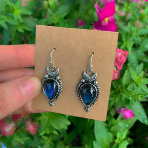 Labradorite Moon Earrings - Sterling Silver - Blue Labradorite Star Earrings - Gemstone Earrings - Labradorite Dangles - Crescent Moon Hooks
