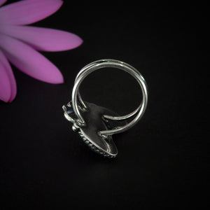 Rose Cut Moss Agate Moon Ring - Size 6 - Sterling Silver - Faceted Moss Agate Jewelry - Leaf Ring - Crescent Moon Tree Agate - Forest Ring