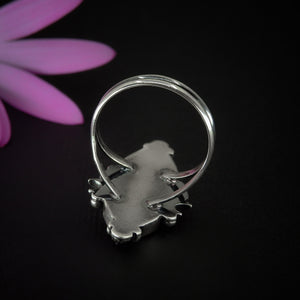 Rose Cut Moonstone & Black Onyx Ring - Size 10 - Sterling Silver - Faceted Moonstone Ring - Black Onyx Jewelry - Double Stone Crescent Moon