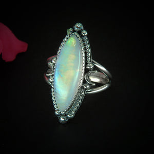 Marquise Moonstone Ring - Size 11 - Sterling Silver - Rainbow Moonstone Jewelry - Flashy Moonstone Jewellery - Crescent Moon Ring Celestial