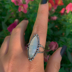 Marquise Moonstone Ring - Size 11 - Sterling Silver - Rainbow Moonstone Jewelry - Flashy Moonstone Jewellery - Crescent Moon Ring Celestial
