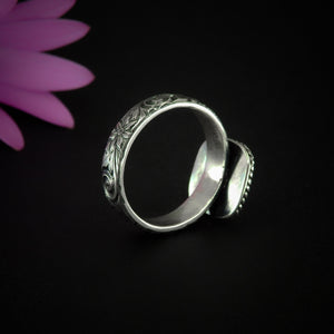 Rose Cut Black Onyx Ring - Size 10 1/4 - Sterling Silver - Square Black Onyx Ring - Thick Band Onyx Jewellery - Black Gemstone Ring - OOAK