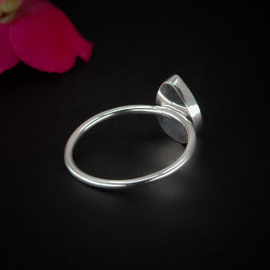 Rose Cut Moss Agate Ring - Size 10 - Sterling Silver - Dainty Moss Agate Jewelry - Faceted Stone Ring - Leaf Ring - Teardrop Tree Agate OOAK