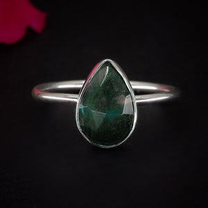 Rose Cut Moss Agate Ring - Size 10 - Sterling Silver - Dainty Moss Agate Jewelry - Faceted Stone Ring - Leaf Ring - Teardrop Tree Agate OOAK